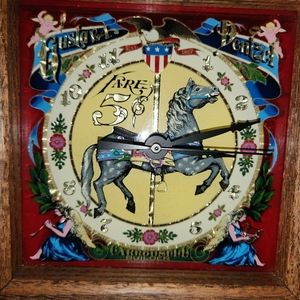 VINTAGE HENSLEY REVERSE PAINT DENTZEL CAROUSEL HORSE CLOCK
